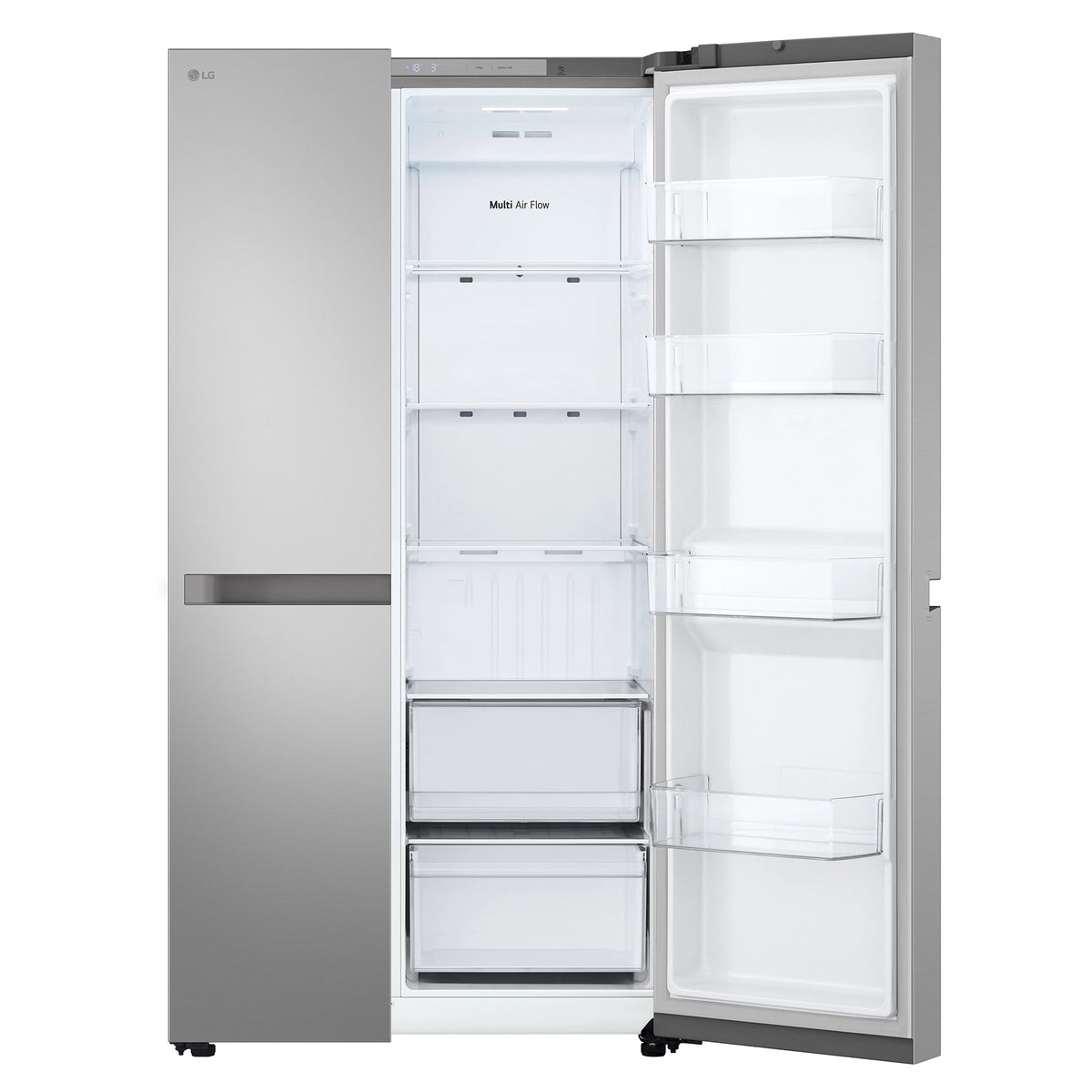 LG 664L Stainless Steel Side by Side Fridge Freezer GSB599PL, Front Right Side Door Open View