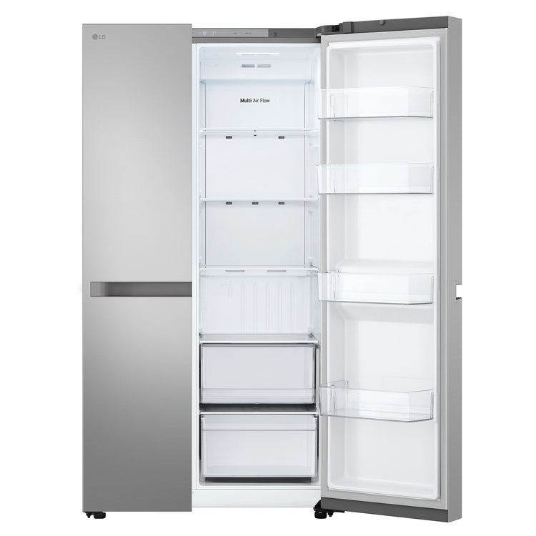 LG 664L Stainless Steel Side by Side Fridge Freezer GSB599PL, Front Right Side Door Open View