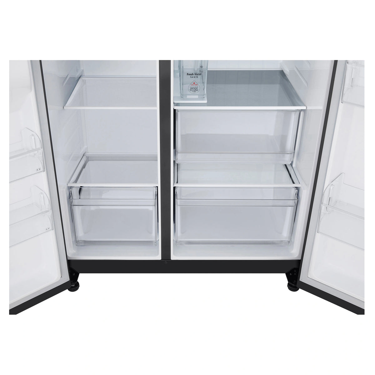 LG 641L Black Side by Side Fridge - Non-Plumbed Ice/Water Dispenser GSN599MBL, Drawers View
