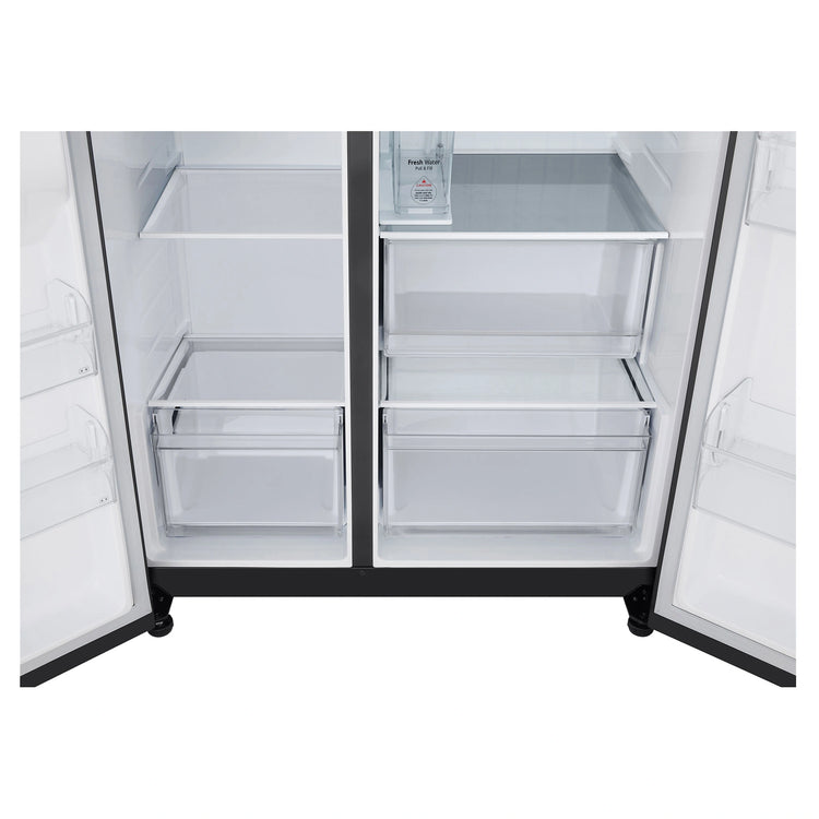 LG 641L Black Side by Side Fridge - Non-Plumbed Ice/Water Dispenser GSN599MBL, Drawers View