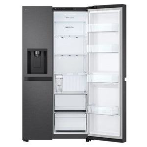 LG 641L Black Side by Side Fridge - Non-Plumbed Ice/Water Dispenser GSN599MBL, Front Right Side Door Open View