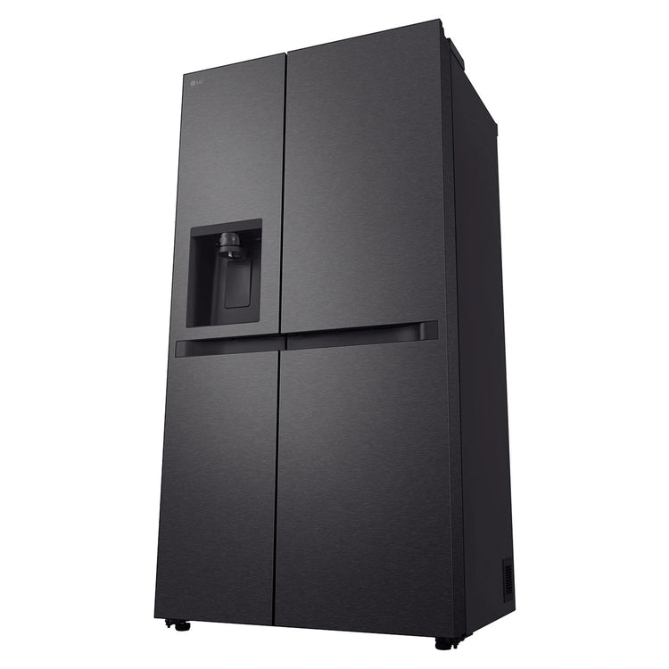 LG 641L Black Side by Side Fridge - Non-Plumbed Ice/Water Dispenser GSN599MBL, Front Right Side View