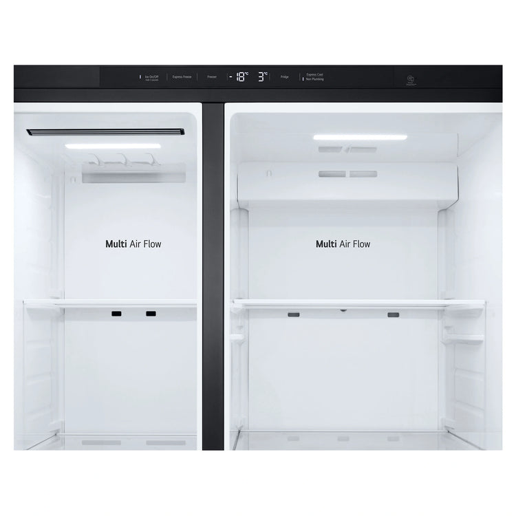 LG 641L Black Side by Side Fridge - Non-Plumbed Ice/Water Dispenser GSN599MBL, Multi Air Flow View