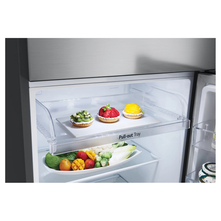 LG 315L Top Mount Fridge Stainless Finish GT3S, Pull Tray View With Storages