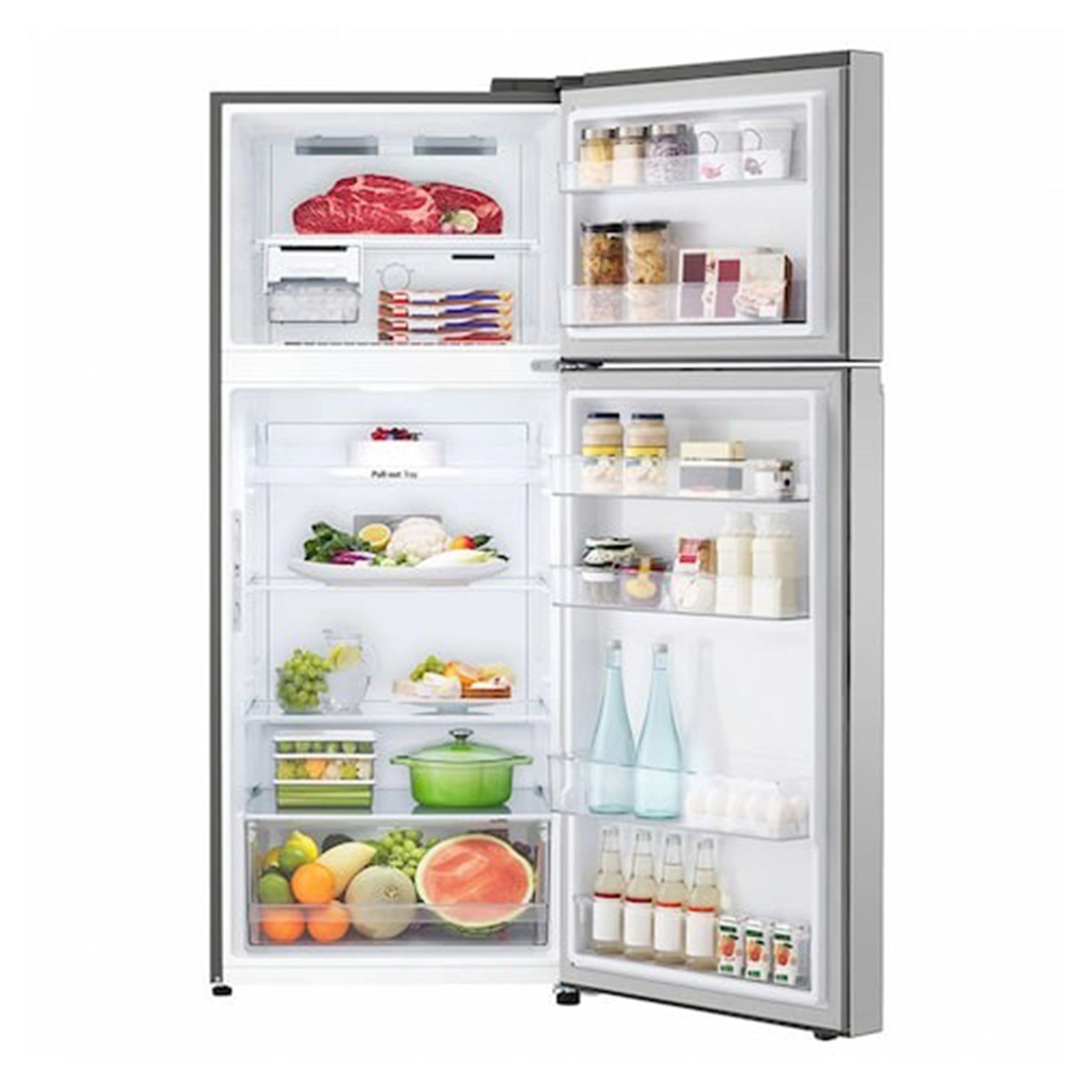 LG 375 L Top Mount Refrigerator GT5S, Front View With Door Open View With Storages