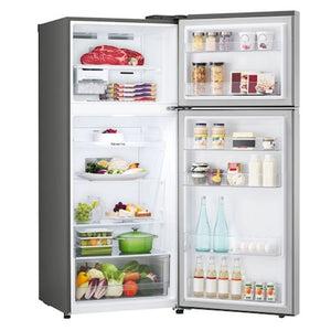 LG 375 L Top Mount Refrigerator GT5S, Right Side View With Door Open View With Storages
