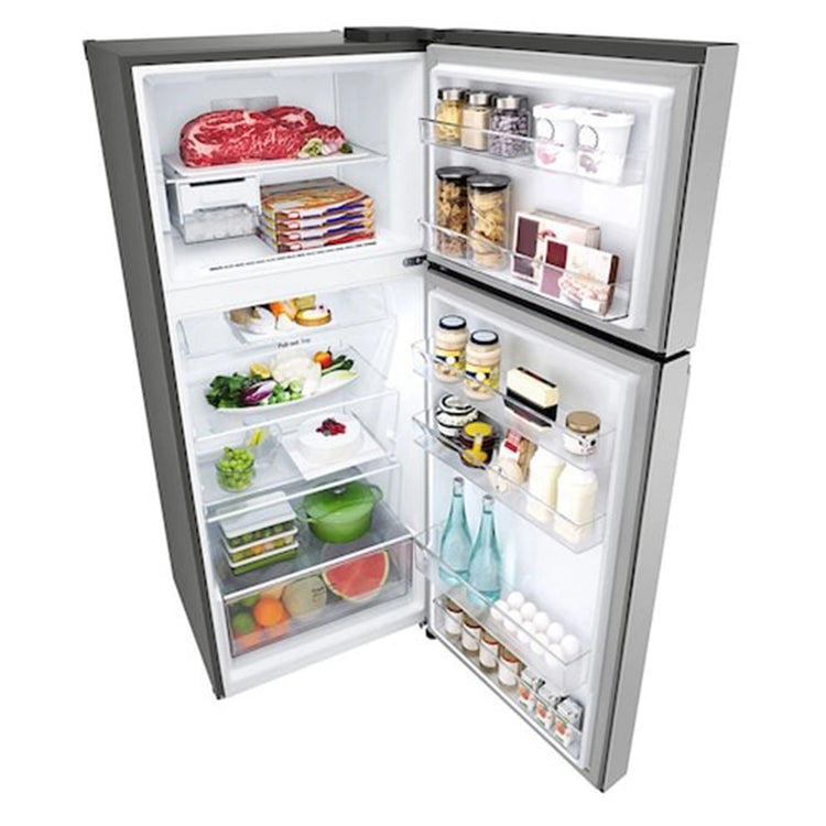 LG 375 L Top Mount Refrigerator GT5S, Top View With Door Open View With Storages