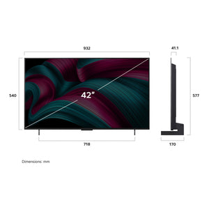 LG 42 Inch OLED Evo C5 4K Smart TV with AI Magic OLED42C5PSA, Dimensions View