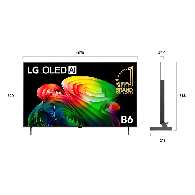 LG 48 Inch OLED AI 4K Smart TV 2026 OLED48B6PSA, Dimensions View