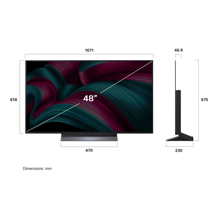 LG 48 Inch C5 OLED evo 4K Smart TV OLED48C5PSA, Dimensions View