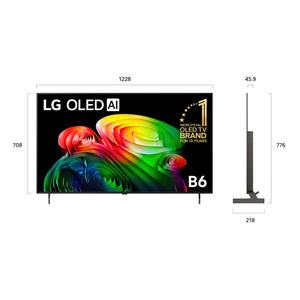 LG 55 Inch OLED AI B6 4K Smart TV 2026 OLED55B6PSA, Dimensions View