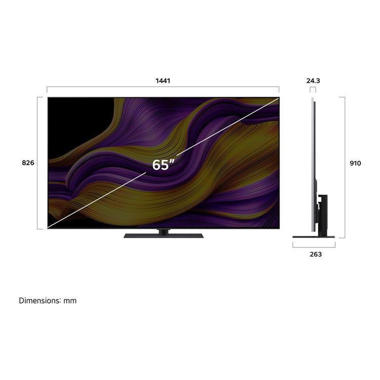 LG 65 Inch G5 OLED Evo Gallery Edition AI TV OLED65G5PSA, Dimensions View