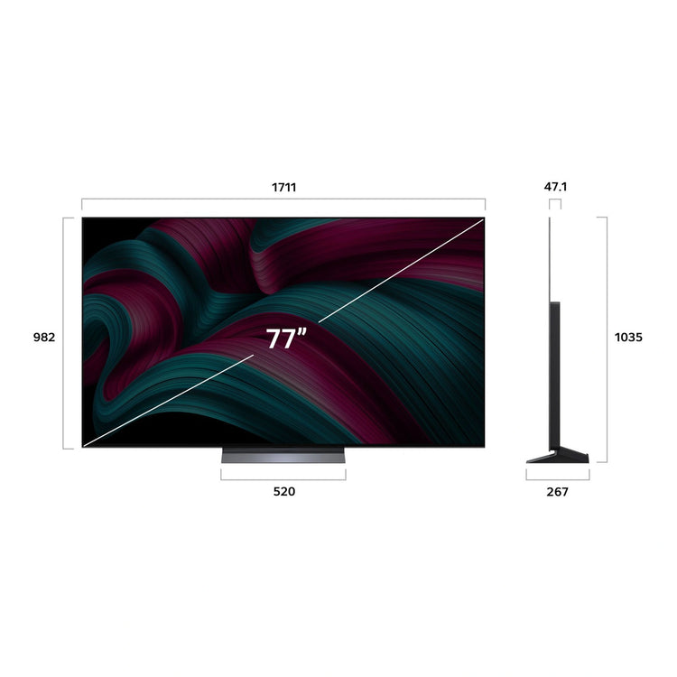 LG 77-inch OLED evo AI C5 4K Smart TV 2025 OLED77C5PSA, Dimensions