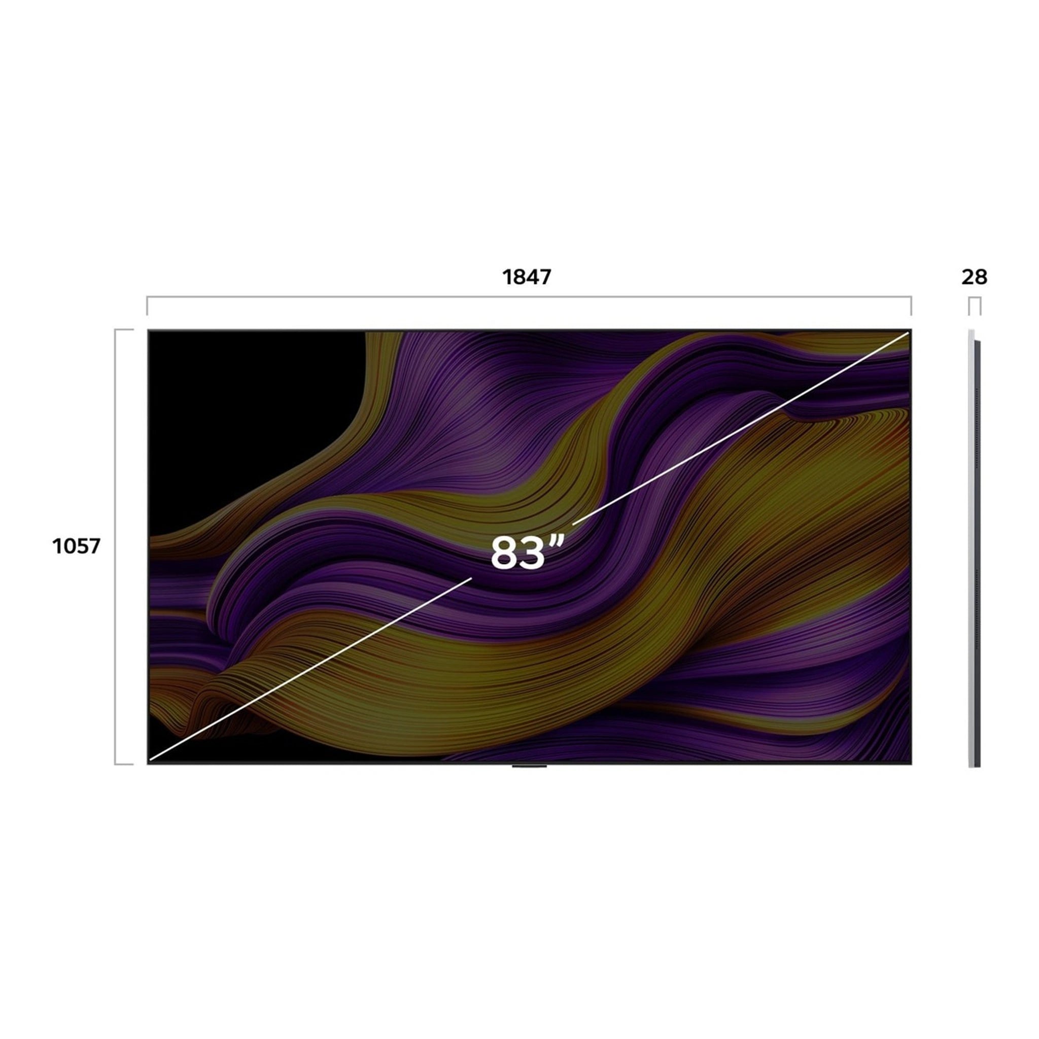 LG 83 Inch OLED evo AI G5 4K Smart TV OLED83G5PSA, Dimensions