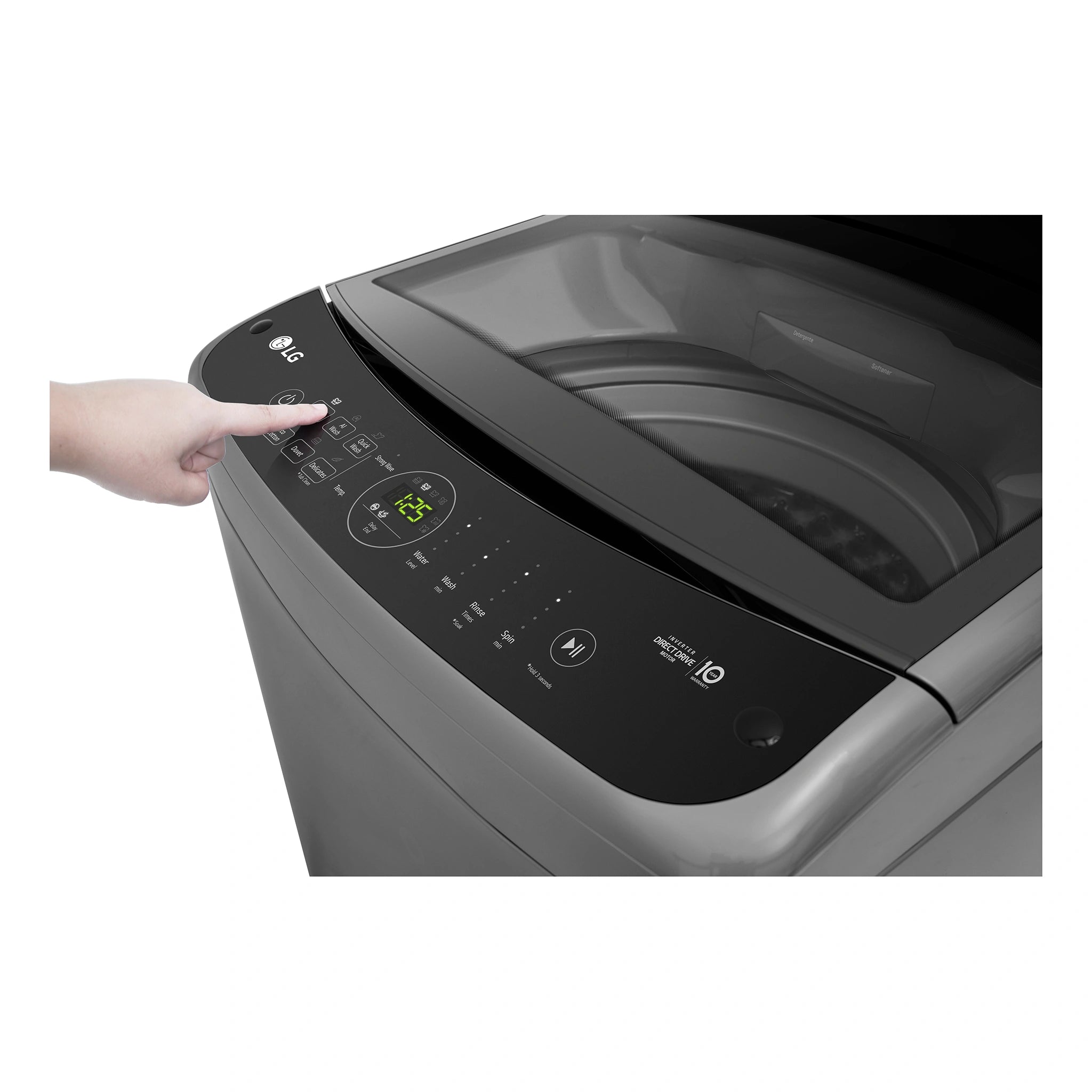 LG 9kg Series 3 Top Load Washing Machine with AI DD in Grey WTL309G, Control Panel View 2