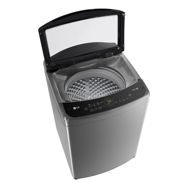 LG 9kg Series 3 Top Load Washing Machine with AI DD in Grey WTL309G, Top Left Side View With Door Open 