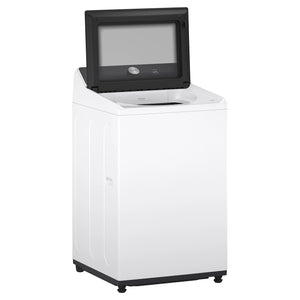 LG 8kg Series 5 AI White Top Load Washing Machine WTX308W. Left Side View with Door Open