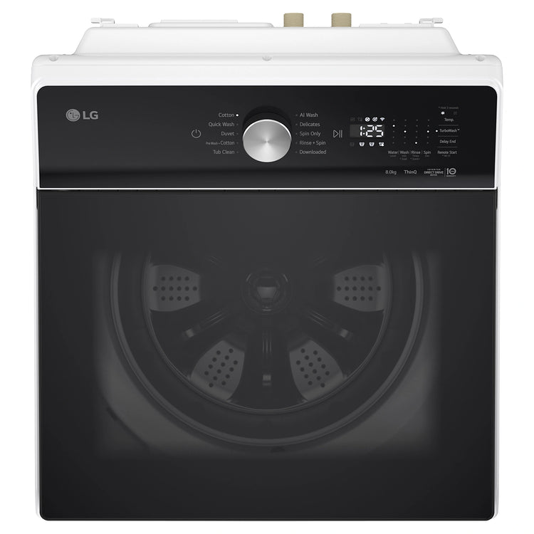 LG 8kg Series 5 AI White Top Load Washing Machine WTX308W. Top View