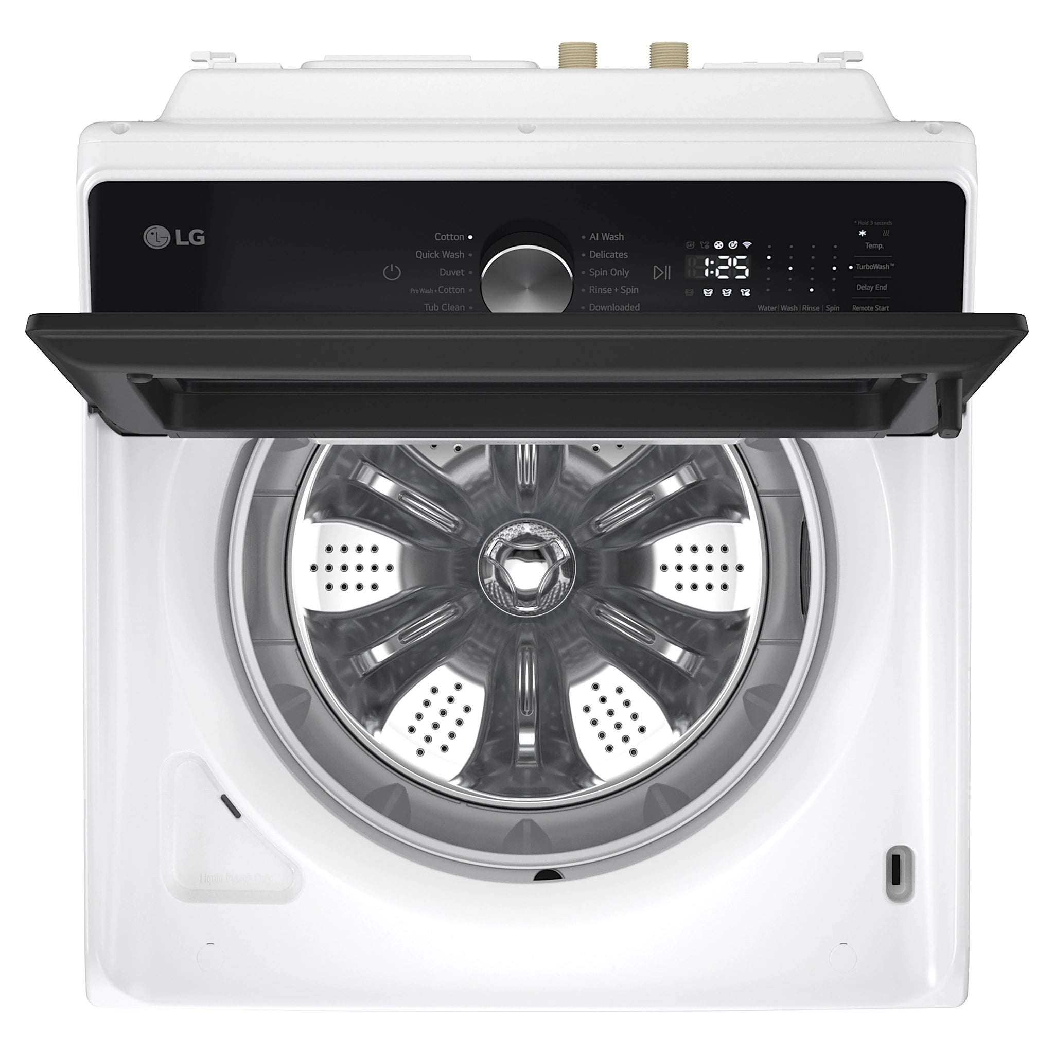 LG 8kg Series 5 AI White Top Load Washing Machine WTX308W. Top View with Door Open