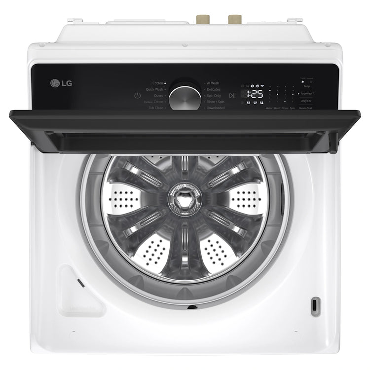 LG 8kg Series 5 AI White Top Load Washing Machine WTX308W. Top View with Door Open