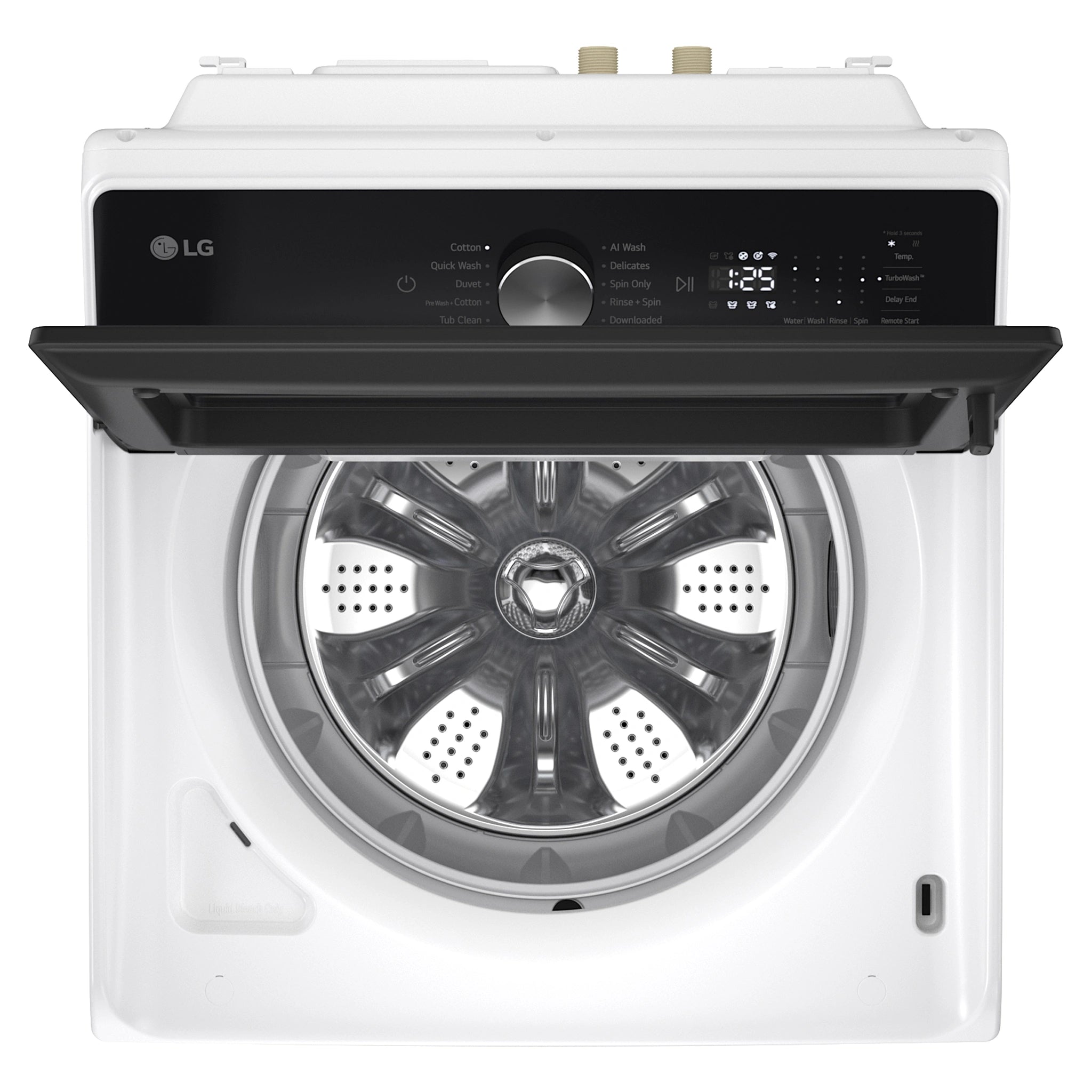 LG 9kg AI DD White Top Load Washer WTX309W, Top View with Door Open