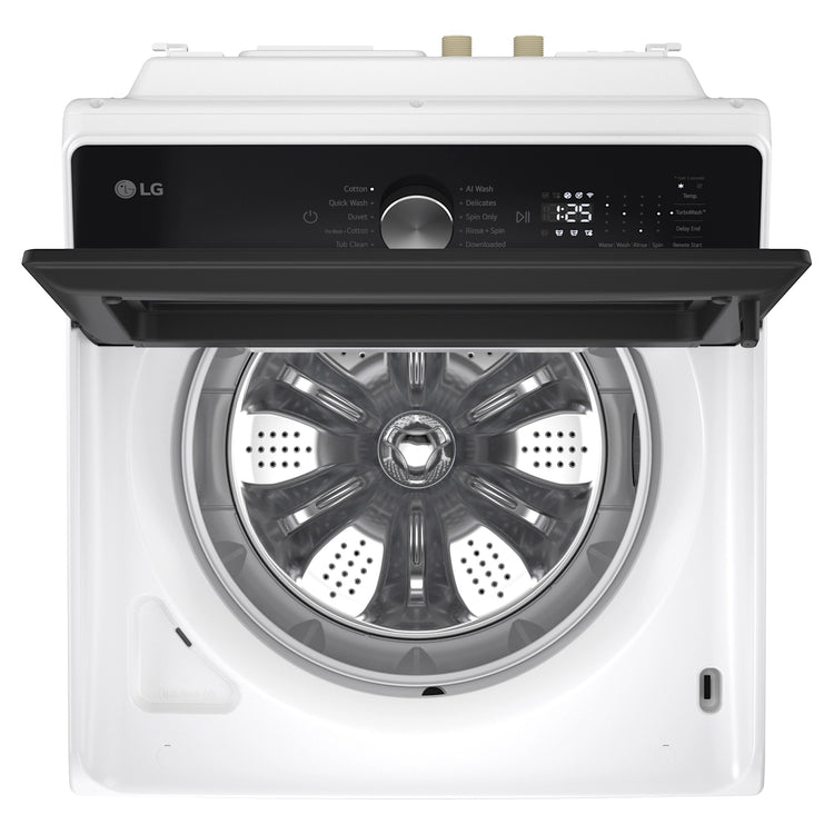 LG 9kg AI DD White Top Load Washer WTX309W, Top View with Door Open