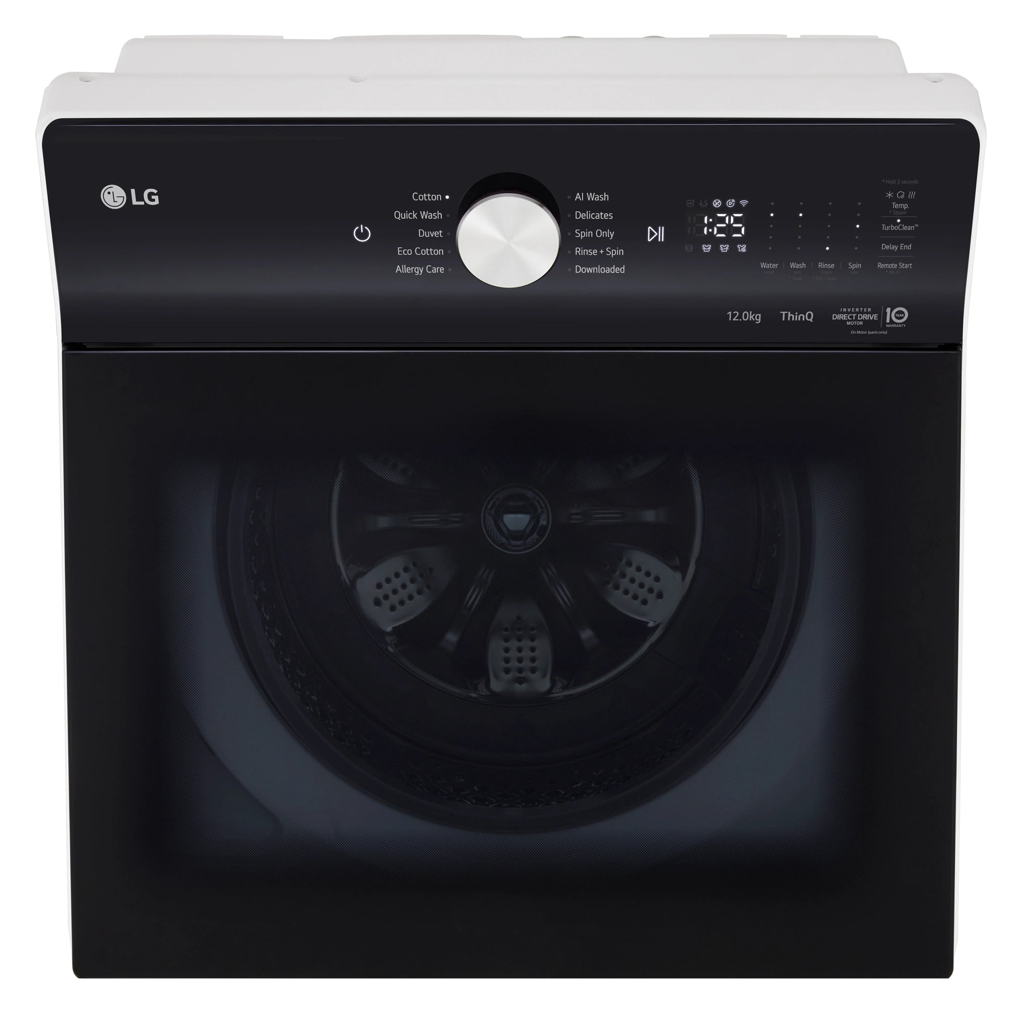 LG 12kg White Top Load Washer with AI DD WTX512W, Control Panel View