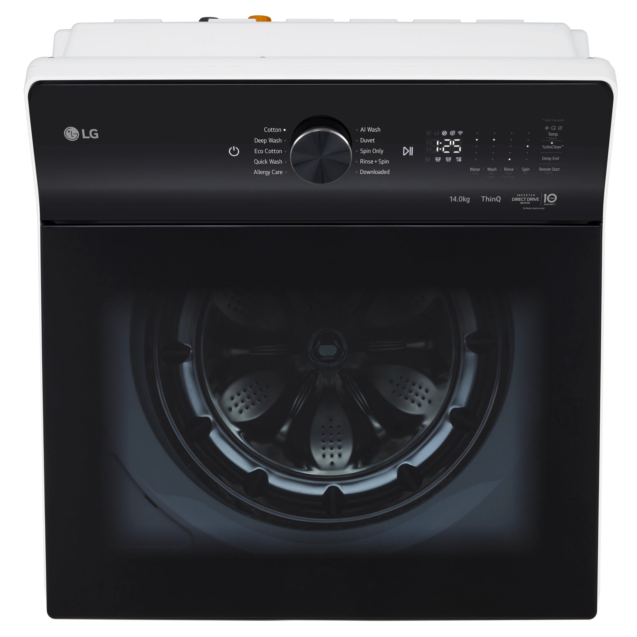 LG 14kg White Top Load Washer with AI DD WTX914W, Control Panel View