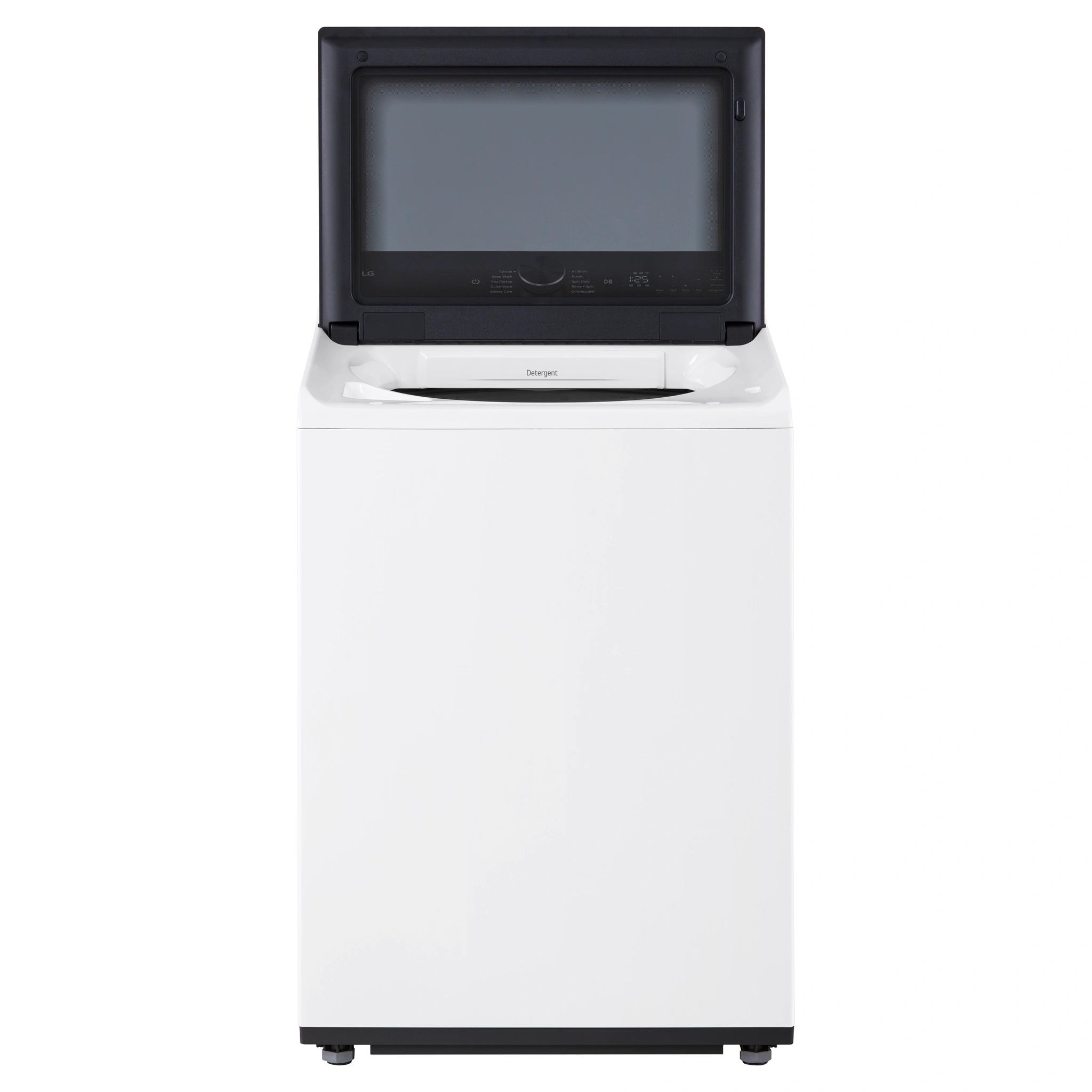 LG 14kg White Top Load Washer with AI DD WTX914W, Front View with Door Open