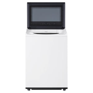 LG 14kg White Top Load Washer with AI DD WTX914W, Front View with Door Open