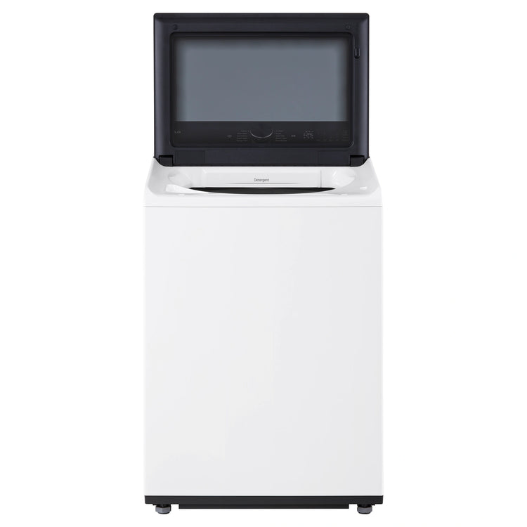 LG 14kg White Top Load Washer with AI DD WTX914W, Front View with Door Open
