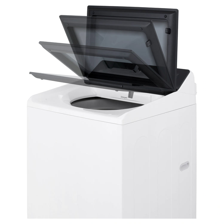 LG 14kg White Top Load Washer with AI DD WTX914W, Right Side View with Door Open