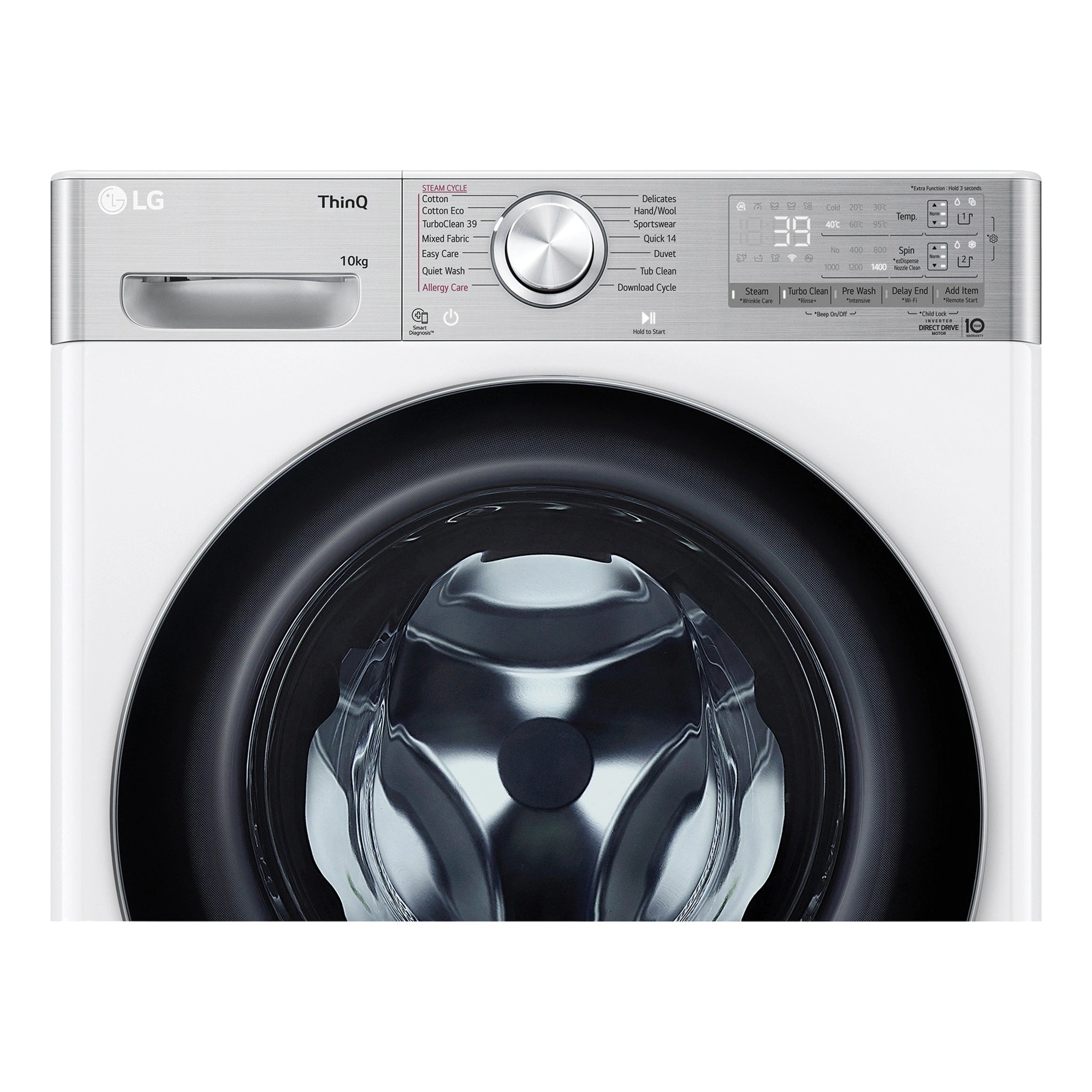 LG 10kg Series 10 Front Load Washing Machine - ezDispense WV101410W, Control Panel Front View