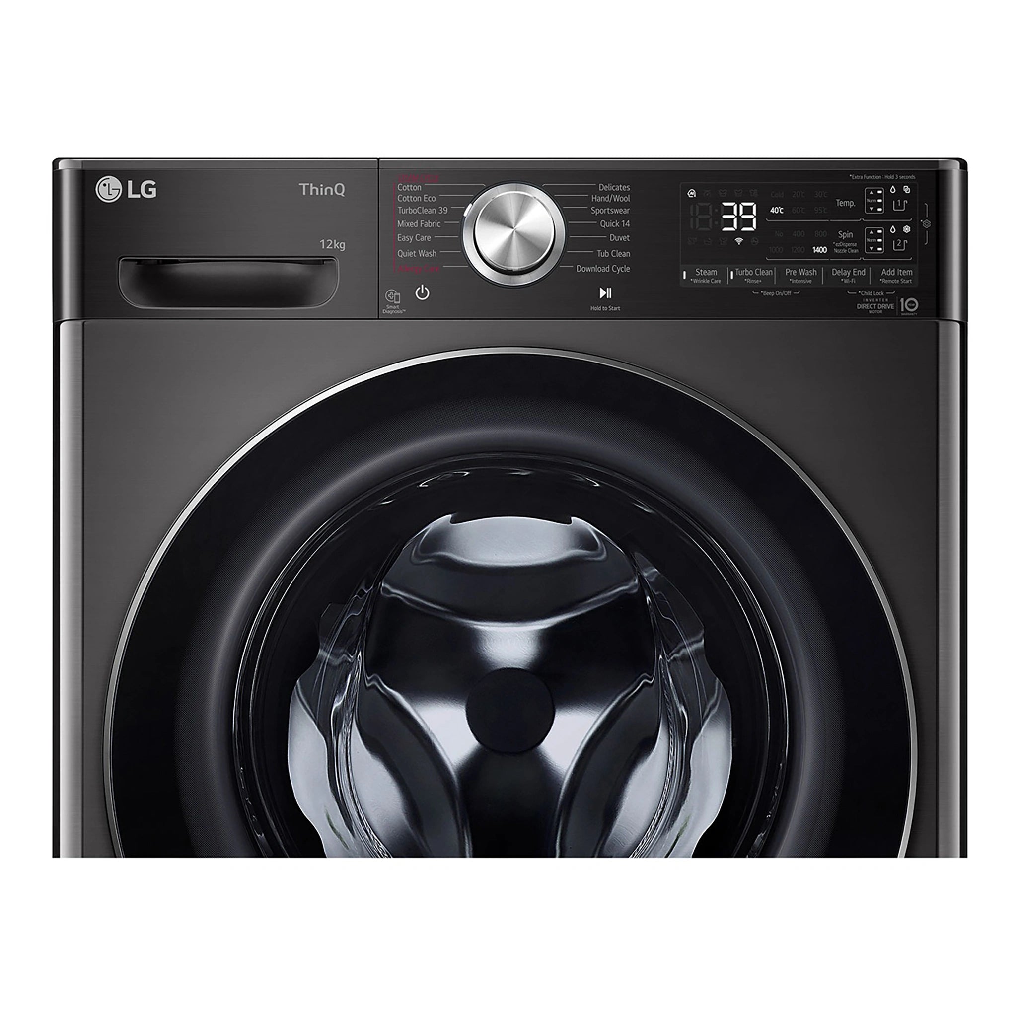 LG 12kg Series 10 Front Load Washing Machine - ezDispense WV101412B, Control Panel View