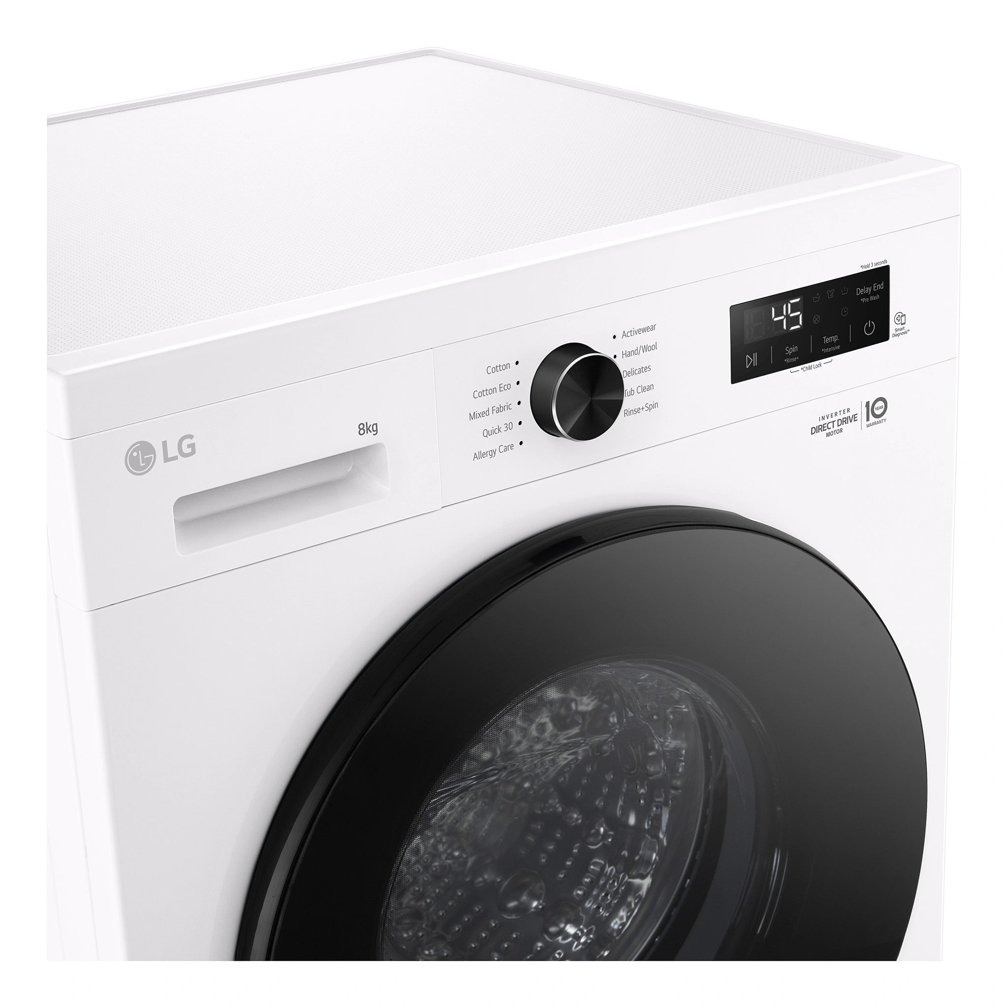 LG 8kg Series 1 Front Load Washer - Steam WV11208W, Control Panel View