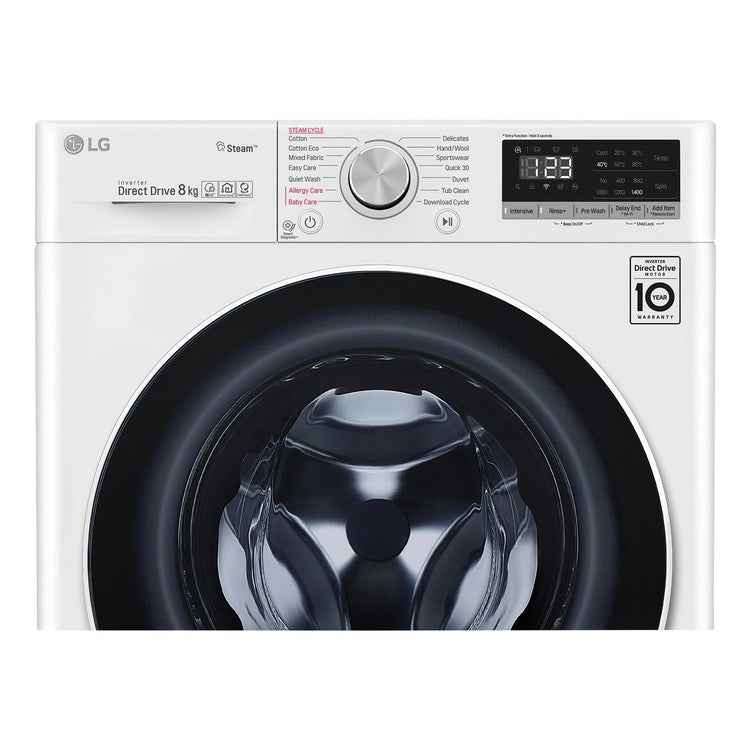 LG 8kg Series 5 Front Load Washing Machine - Steam WV51408W, Control Panel View 1