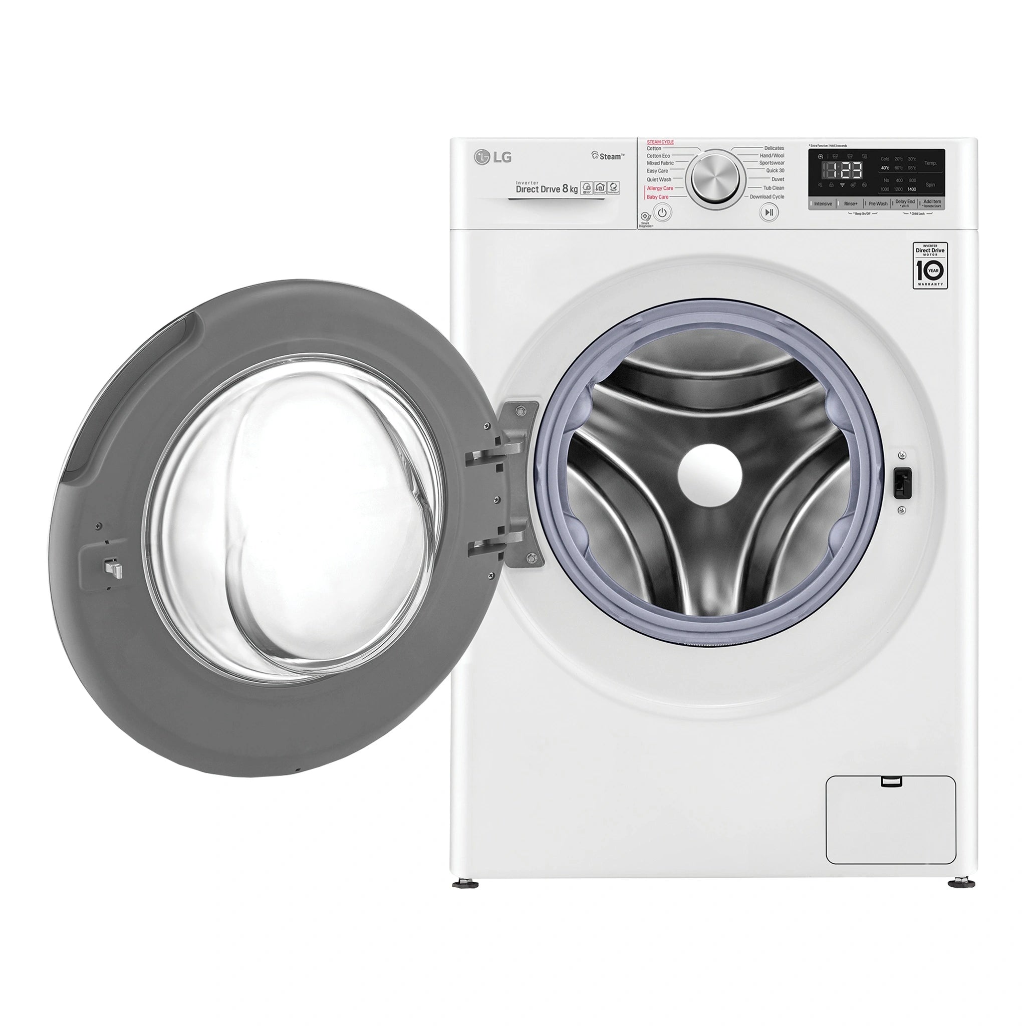 LG 8kg Series 5 Front Load Washing Machine - Steam WV51408W, Front View With Door Open