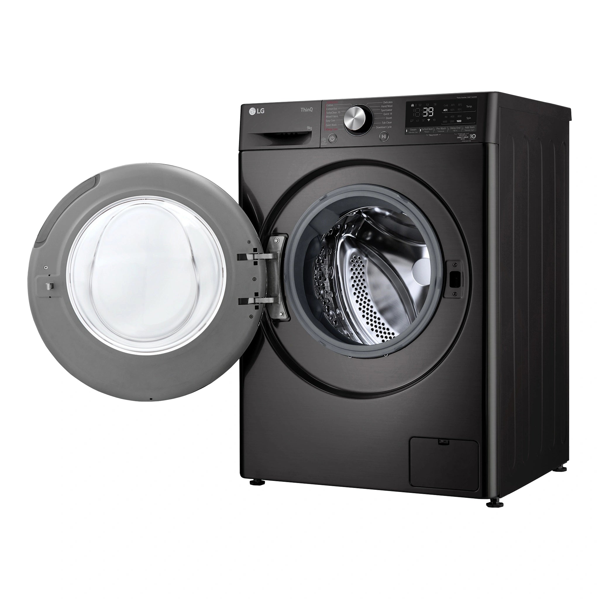 LG 9kg Series 9 Front Load Washing Machine - 5 Star WV91609B, Right Side With Door Open View