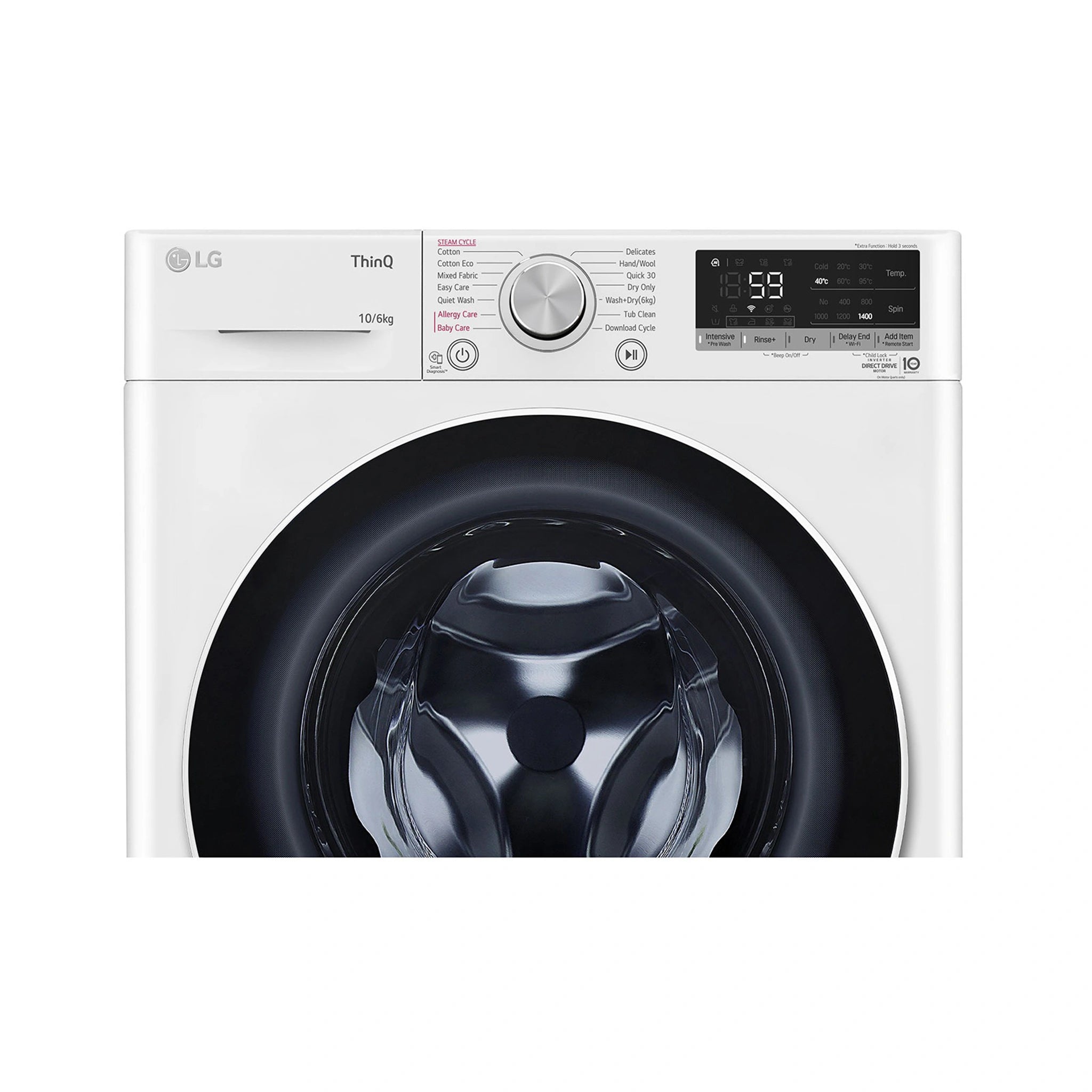 LG 10kg/6kg Series 5 Washer Dryer Combo WVC51410W, Control Panel View 2