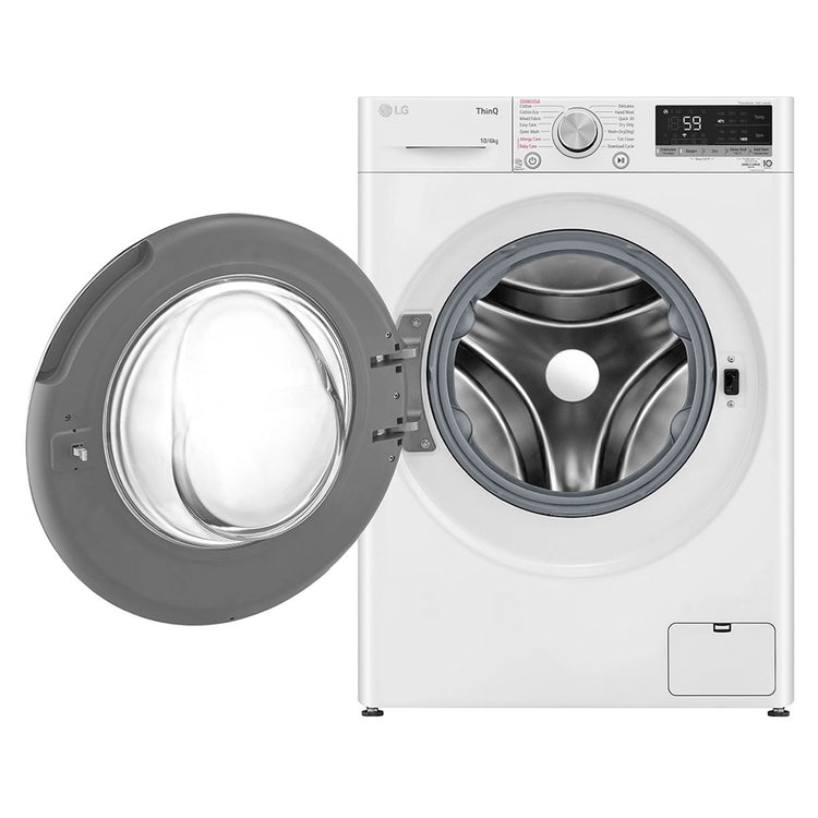 LG 10kg/6kg Washer Dryer Combo with AI DD & Steam Care WVC51410W, Front Door Open View 
