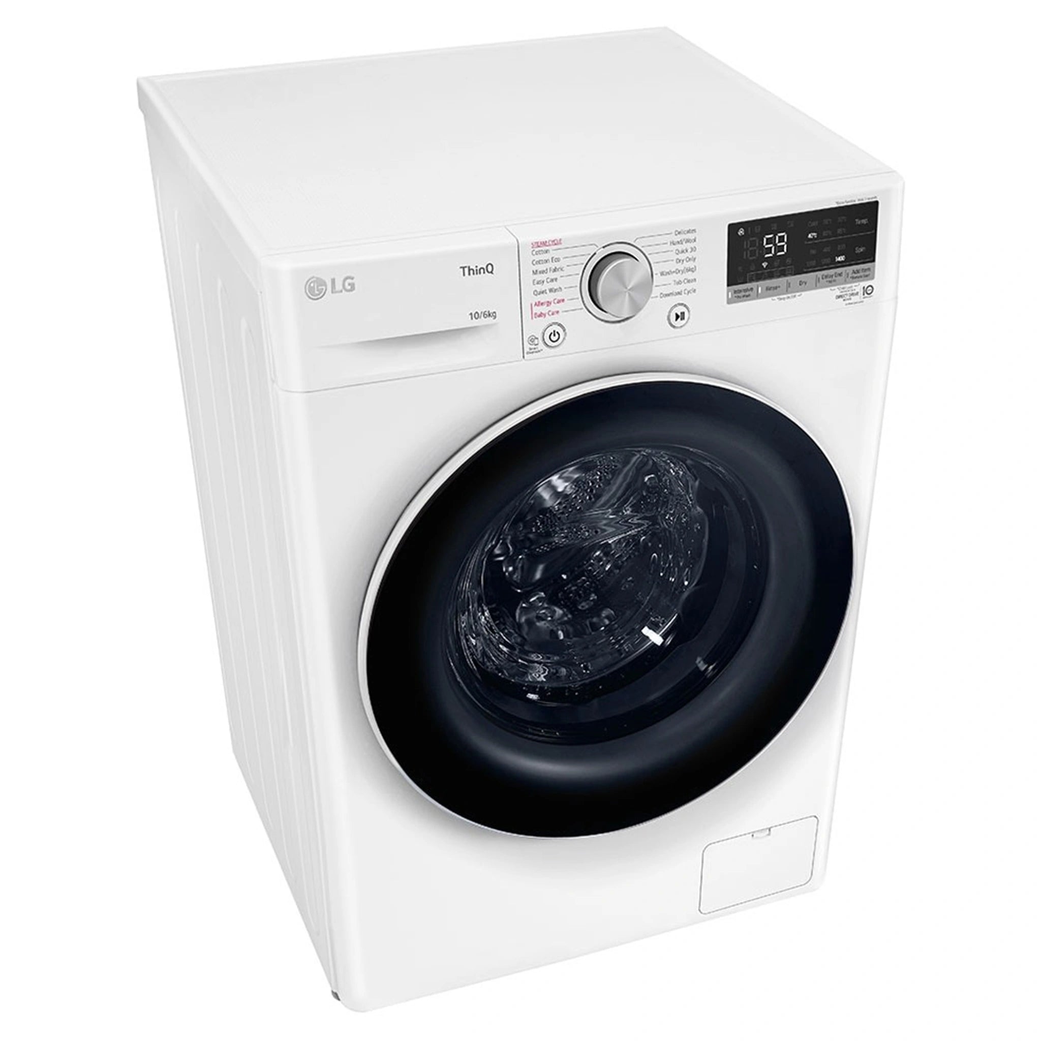 LG 10kg/6kg Washer Dryer Combo with AI DD & Steam Care WVC51410W, Top Left Side View