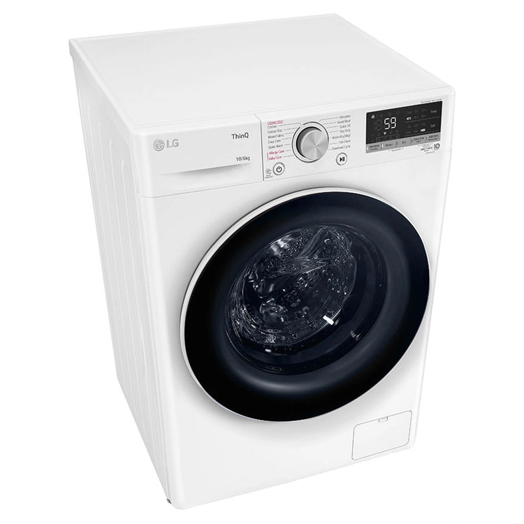 LG 10kg/6kg Washer Dryer Combo with AI DD & Steam Care WVC51410W, Top Left Side View