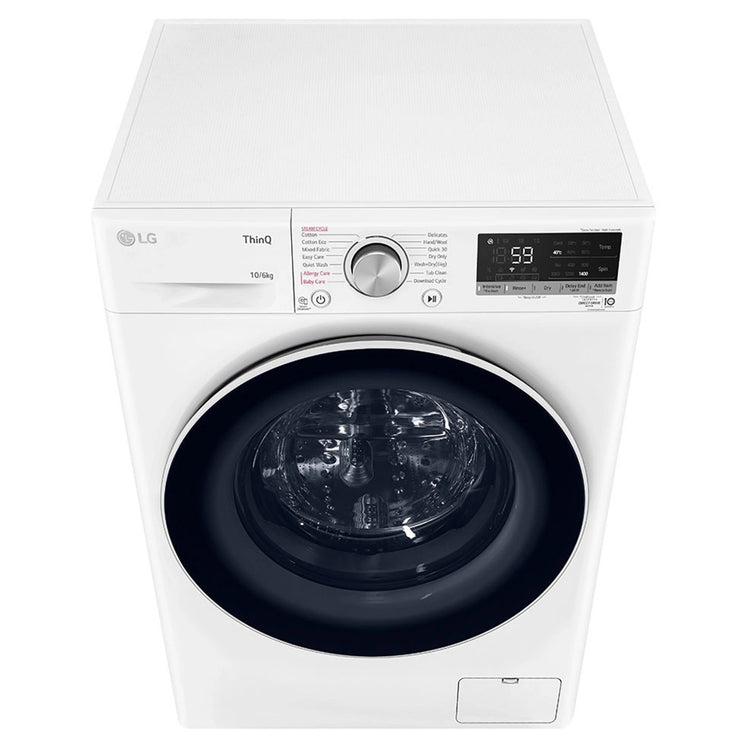 LG 10kg/6kg Washer Dryer Combo with AI DD & Steam Care WVC51410W, Top View