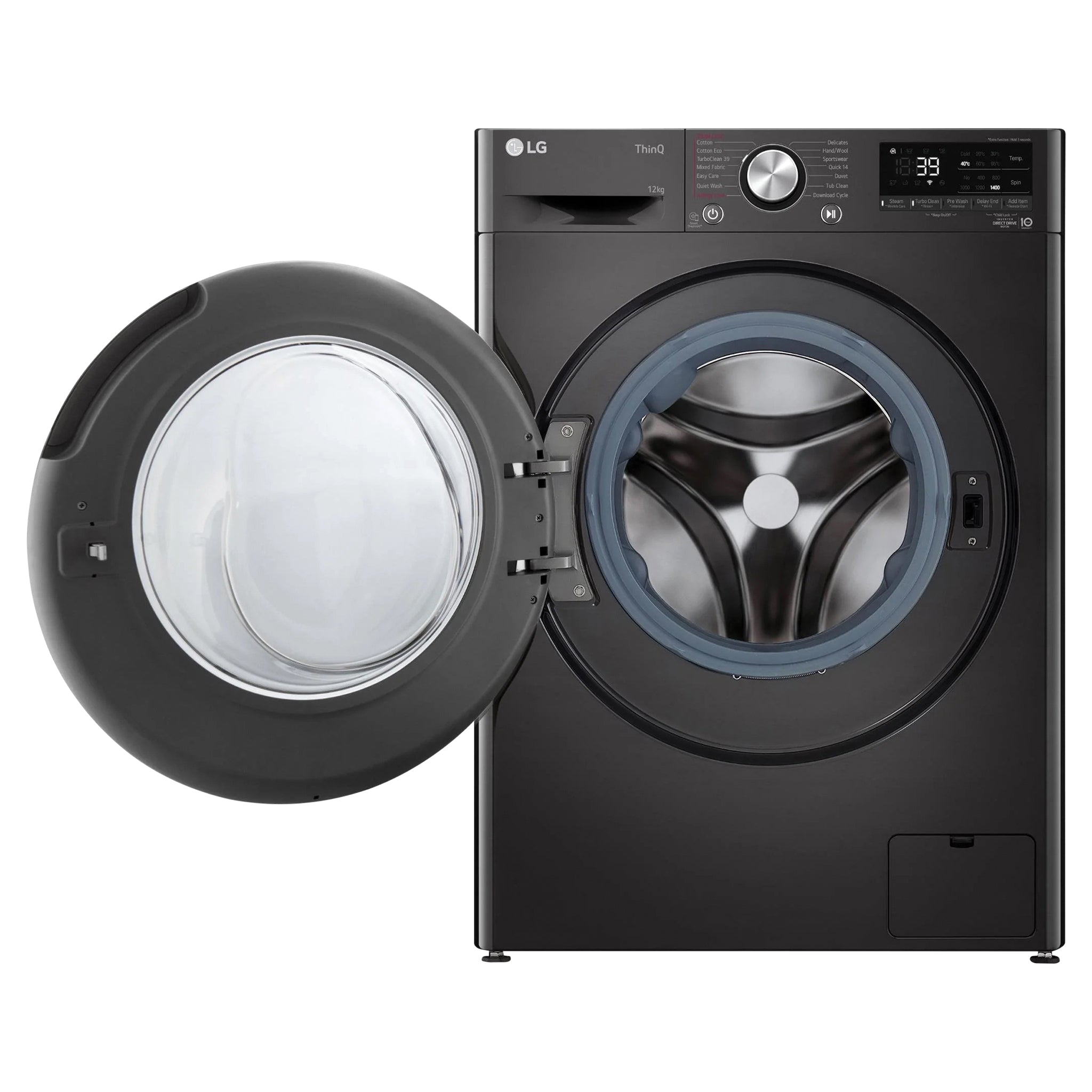LG 12/8kg Series 9 Washer Dryer Combo – Steam, Front View with Door Open