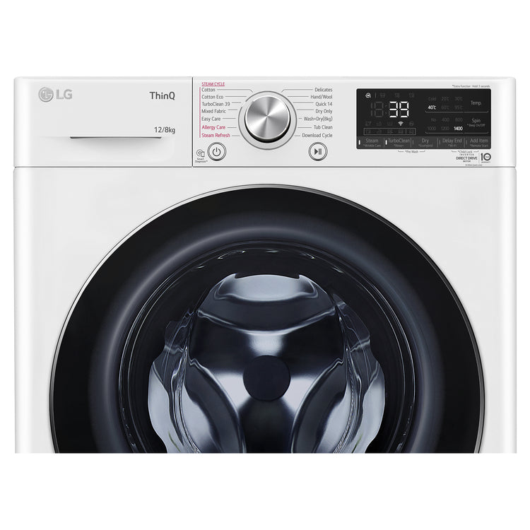 LG 12kg/8kg Series 9 Front Load Washer Dryer Combo with Steam, Control Panel View