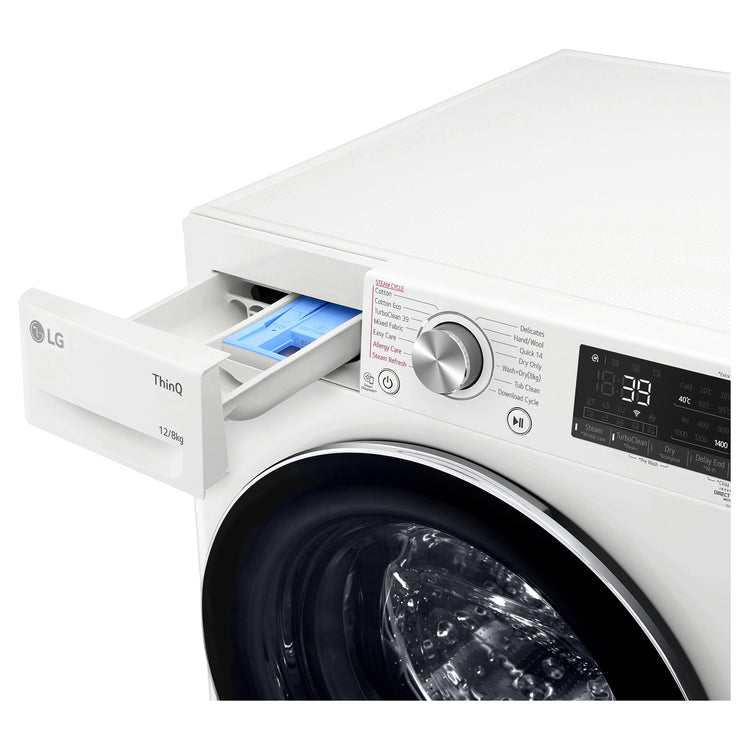 LG 12kg/8kg Series 9 Front Load Washer Dryer Combo with Steam, Drawer View