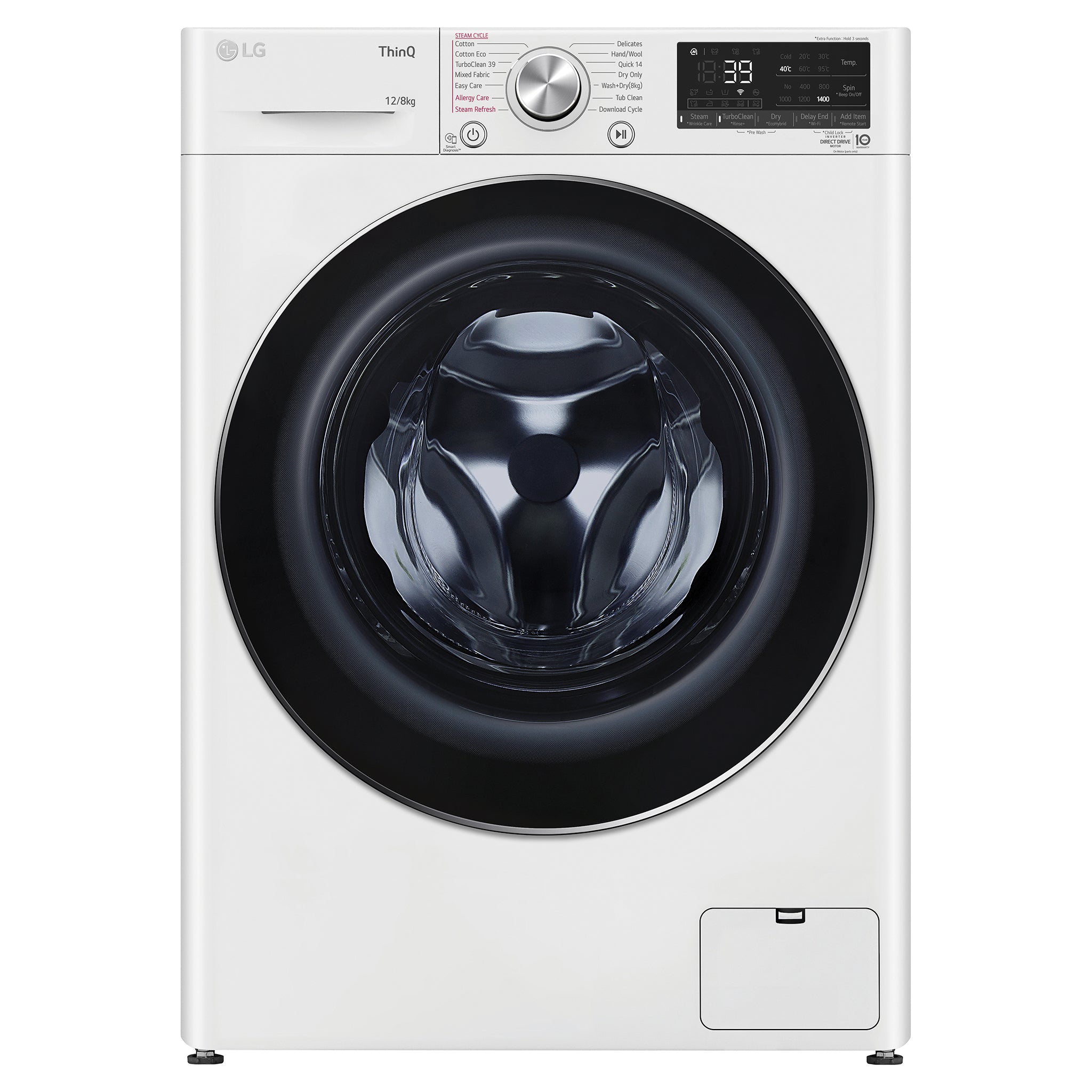 LG 12kg/8kg Series 9 Front Load Washer Dryer Combo with Steam, Front View