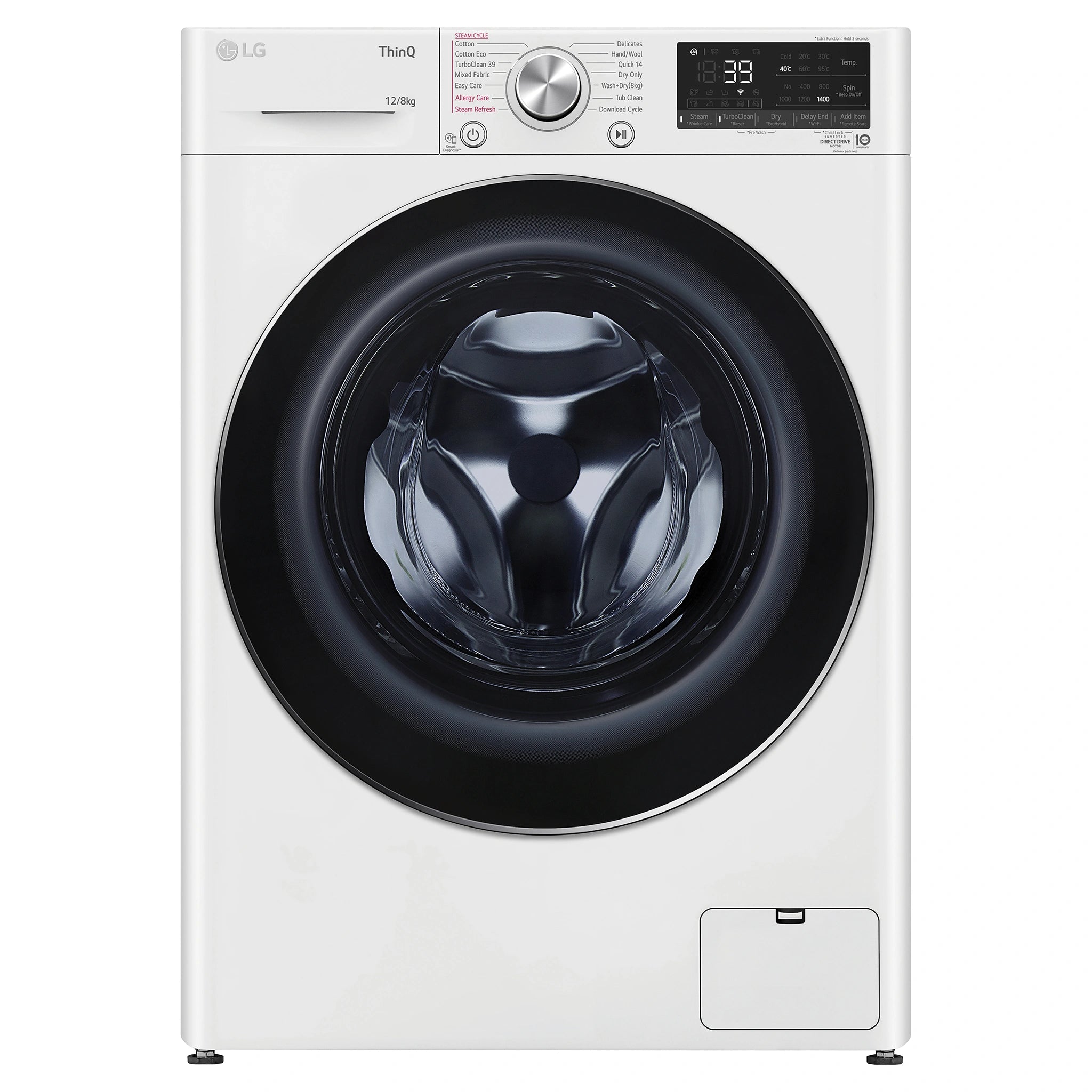 LG 12kg/8kg Series 9 Washer Dryer Combo WVC91412W, Front View