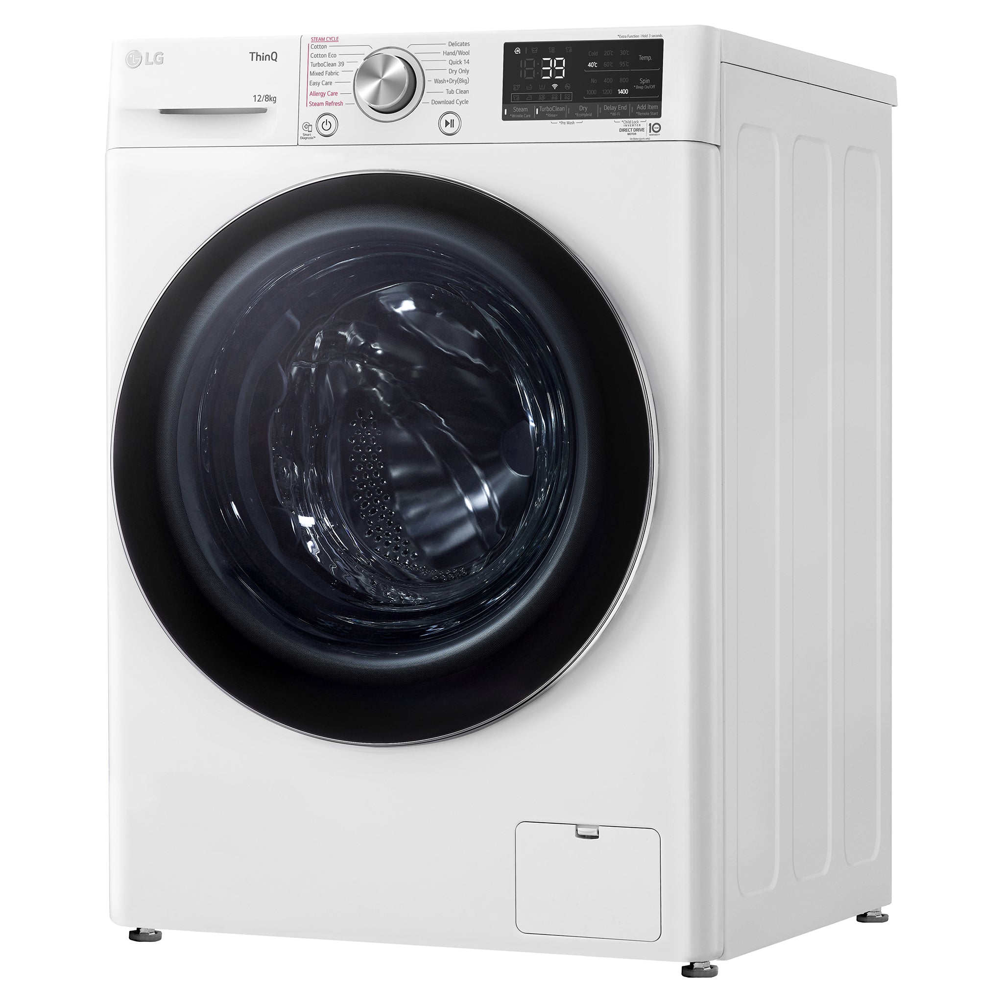 LG 12kg/8kg Series 9 Front Load Washer Dryer Combo with Steam, Right Side View