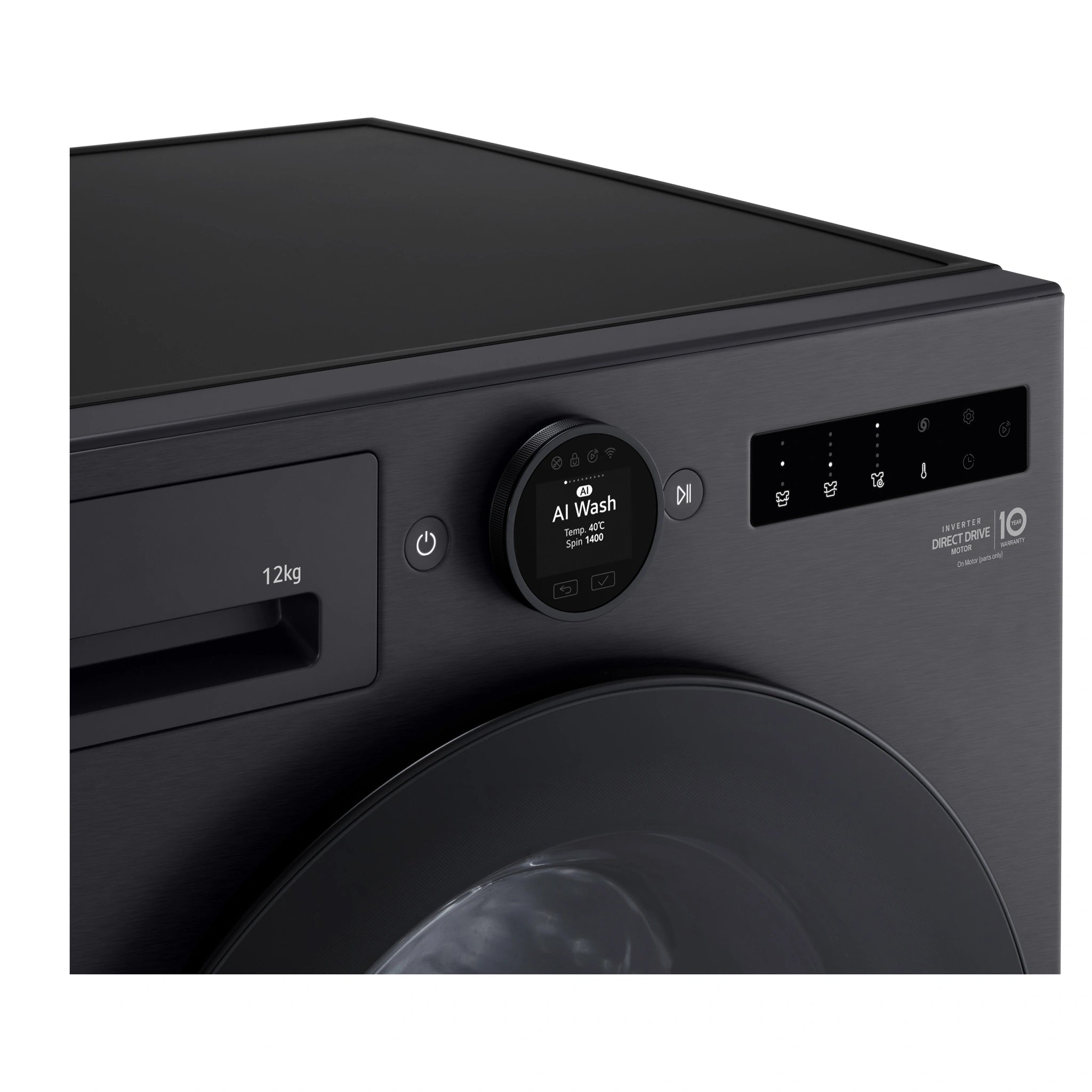 LG 12kg Series 10 Matte Black Front Load Washer WX101412MB, Control Panel View